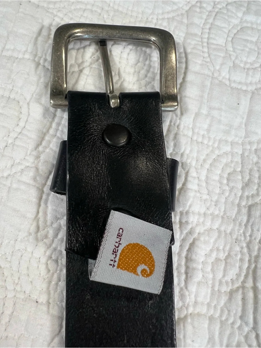 Carhartt Journeyman Black Genuine Leather Belt Size 36 Silver Buckle 1.5” 2201